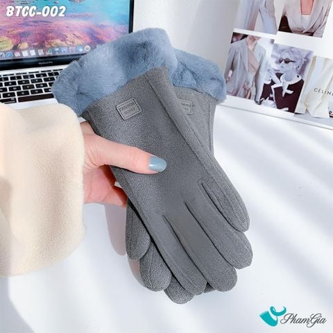 Găng Tay Lót Lông 2 Lớp Cao Cấp Phối Viền Màu Xám