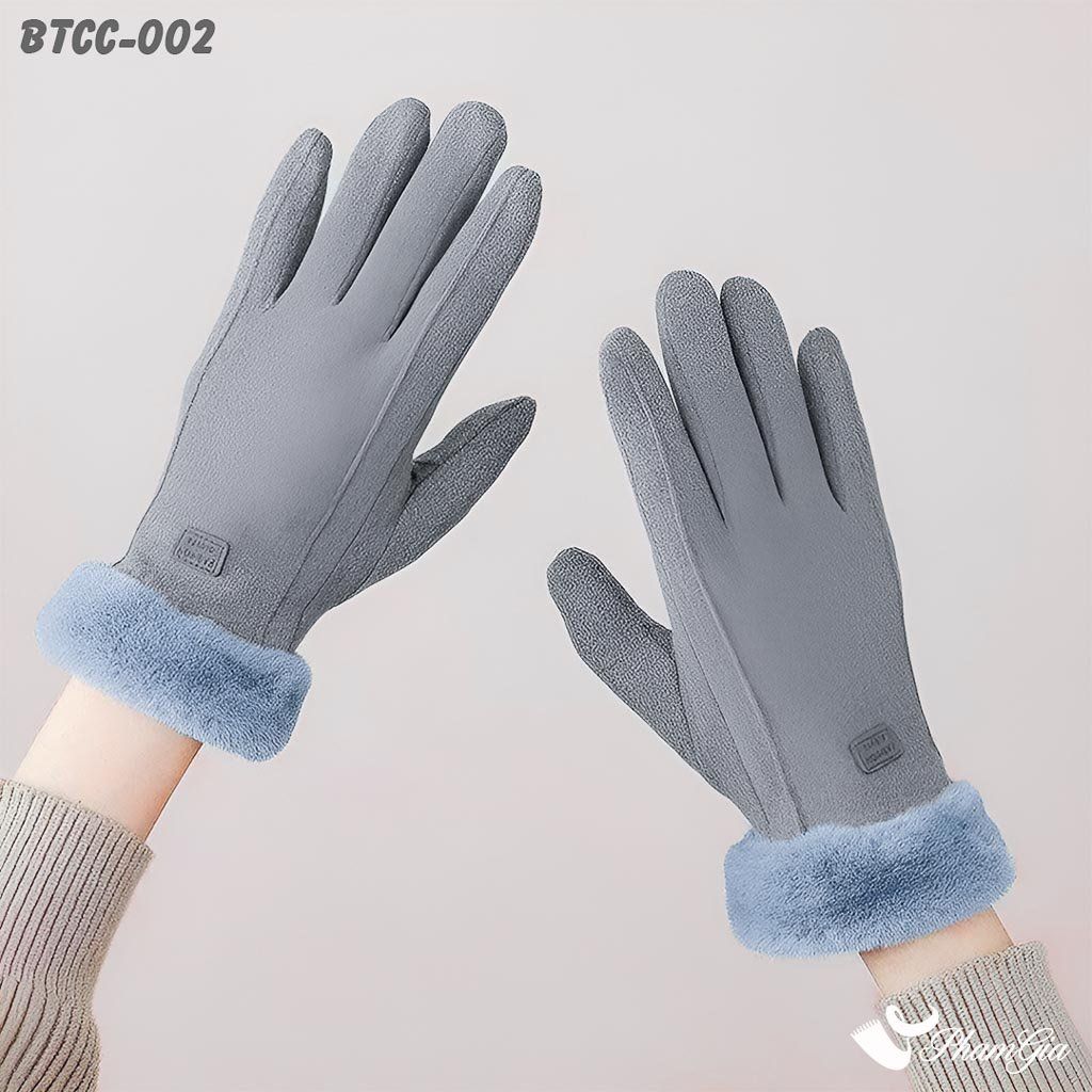 Góc Thẳng Găng Tay Lót Lông 2 Lớp Cao Cấp Phối Viền Màu Xám