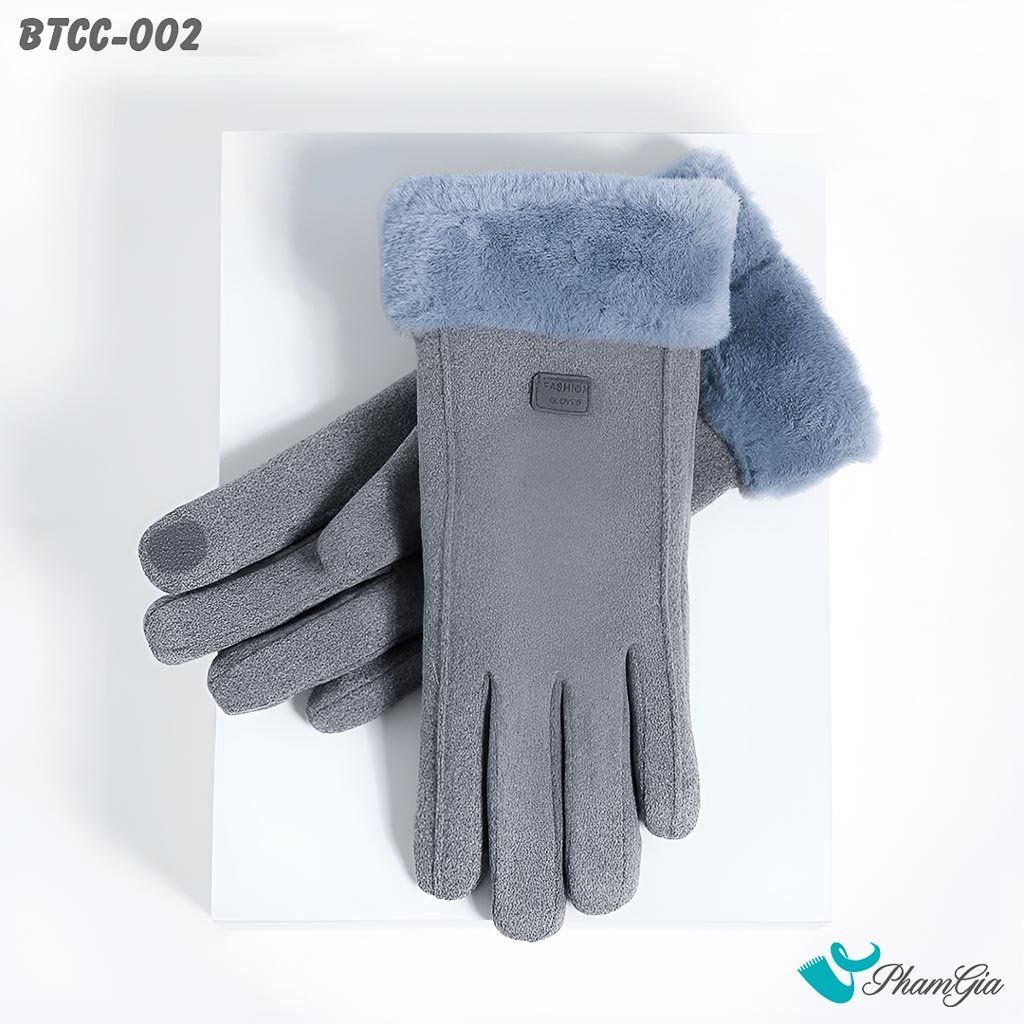 Góc Trên Găng Tay Lót Lông 2 Lớp Cao Cấp Phối Viền Màu Xám