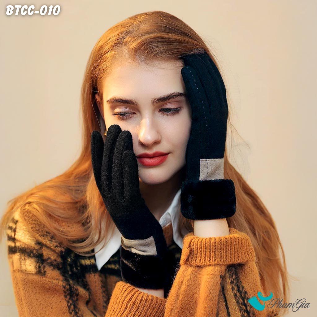 Găng Tay Lót Lông 2 Lớp Giữ Ấm Thời Trang Cao Cấp Màu Đen (BTCC010)
