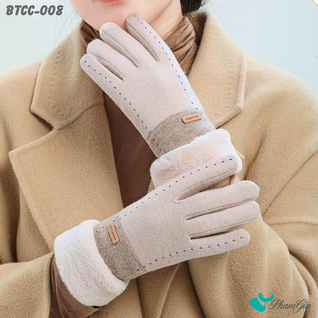 Găng Tay Lót Lông 2 Lớp Thời Trang Màu Beige (BTCC008)