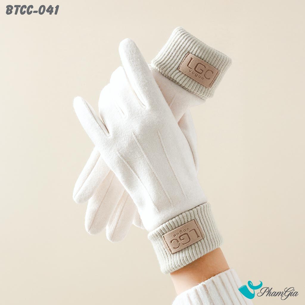 Găng Tay Mùa Đông Phối Viền Len Giữ Ấm Cao Cấp Màu Trắng (BTCC041)
