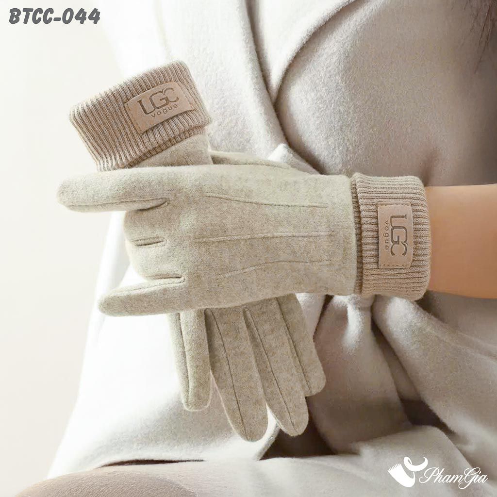 Găng Tay Mùa Đông Phối Viền Len Giữ Ấm Cao Cấp Màu Beige (BTCC044)