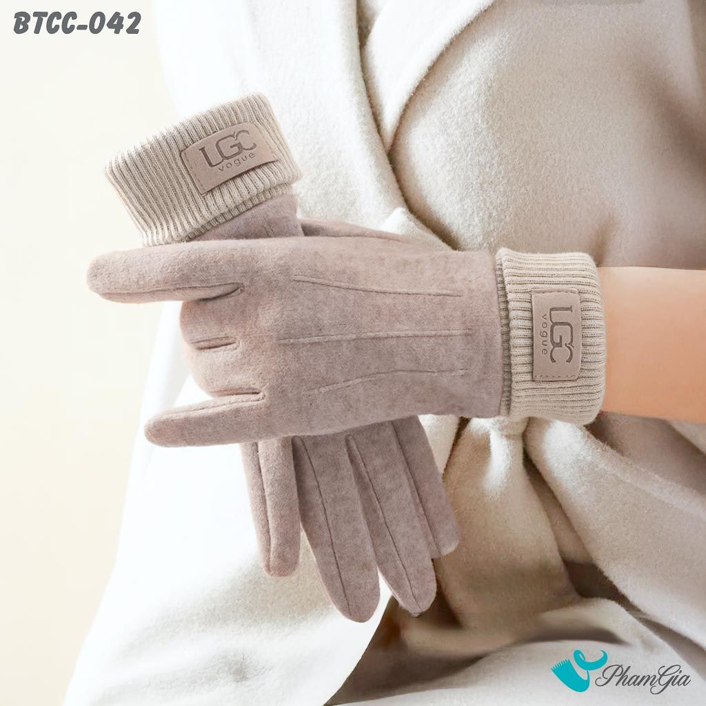 Găng Tay Mùa Đống Phối Viền Len Giữ Ấm Cao Cấp Màu Nâu Nhạt (BTCC042)