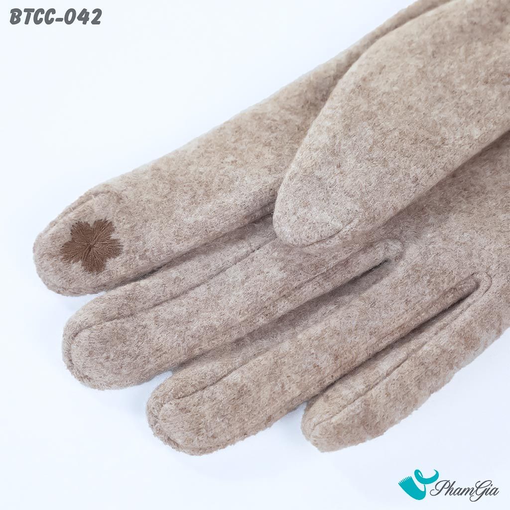Găng Tay Mùa Đống Phối Viền Len Giữ Ấm Cao Cấp Màu Nâu Nhạt (BTCC042)