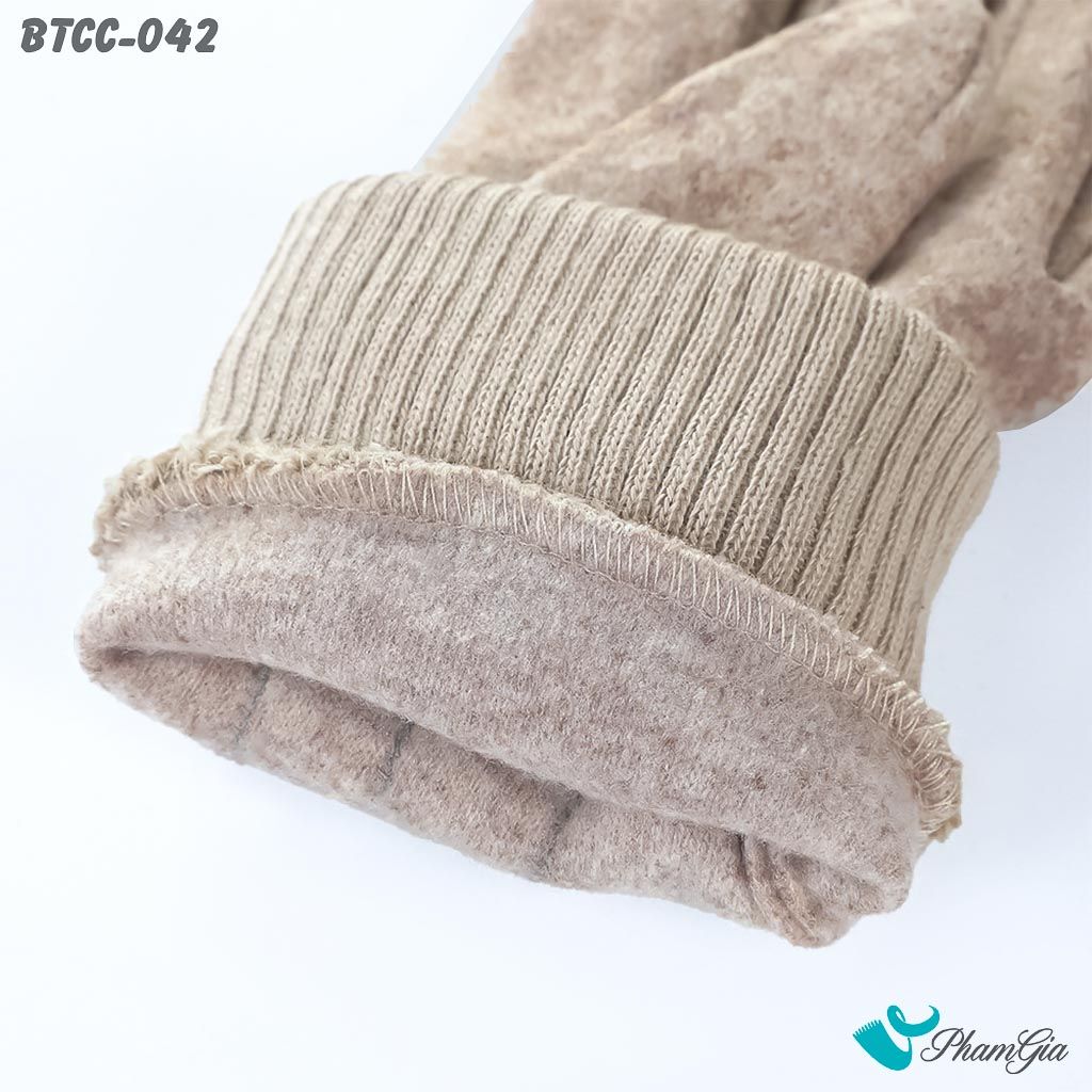 Găng Tay Mùa Đống Phối Viền Len Giữ Ấm Cao Cấp Màu Nâu Nhạt (BTCC042)