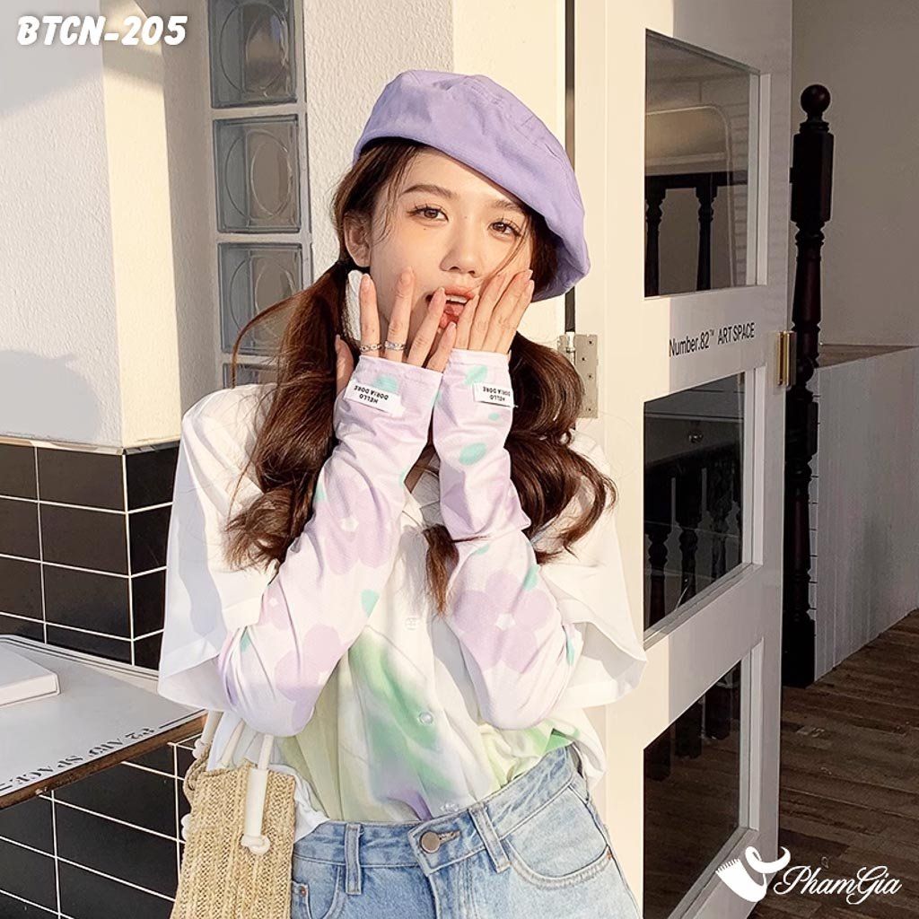 Găng Tay Ống Chống Nắng Họa Tiết Hoa Cúc Màu Tím Pastel