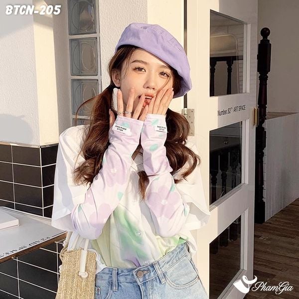 Găng Tay Ống Chống Nắng Họa Tiết Hoa Cúc Màu Tím Pastel (BTCN205)