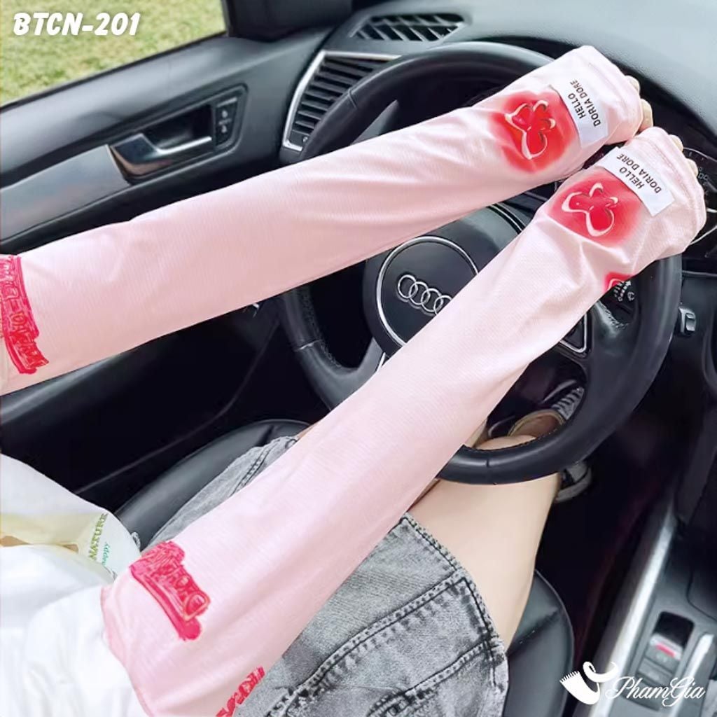 Góc Trên Găng Tay Ống Chống Nắng Phong Cách Hiện Đại Màu Hồng