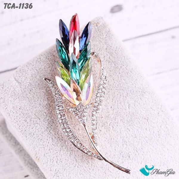 Ghim Cài Áo Bông Lúa Đính Đá Pha Lê Đa Sắc Nữ Tính (TCA1136)