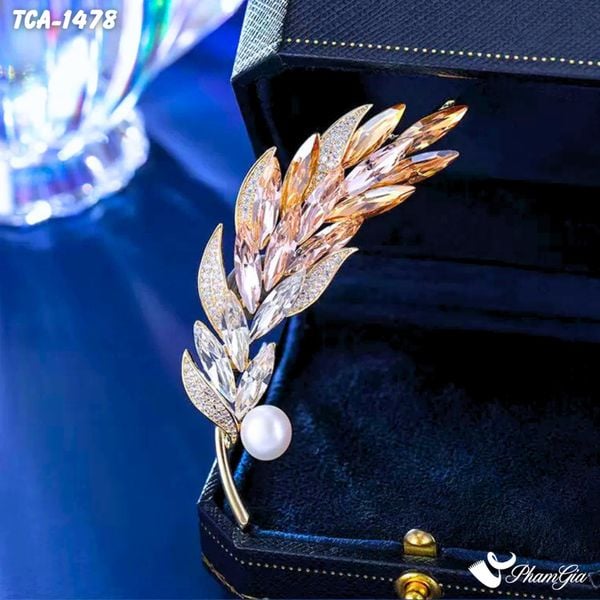 Ghim Cài Áo Bông Lúa Pha Lê Vàng Ombre Thời Trang (TCA1478)