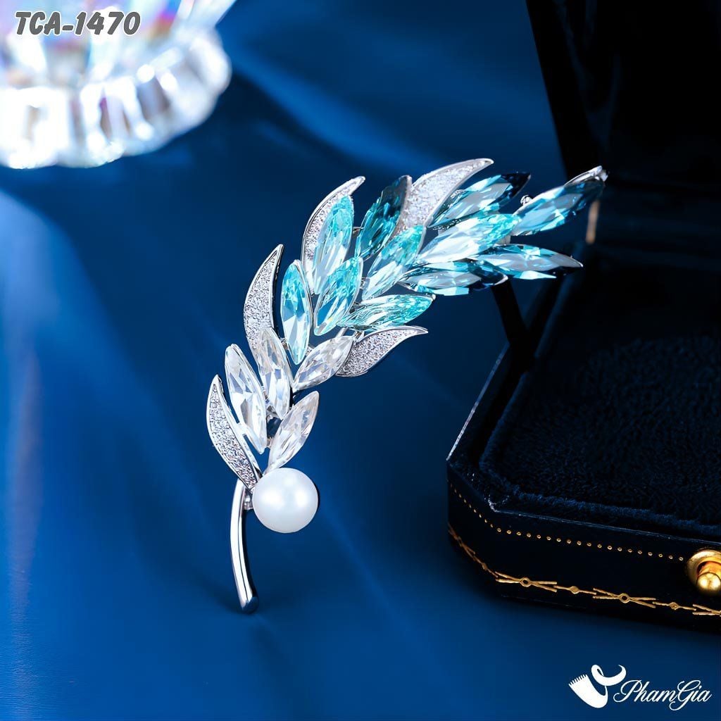 Ghim Cài Áo Bông Lúa Pha Lê Xanh Ombre Thời Trang (TCA1470)