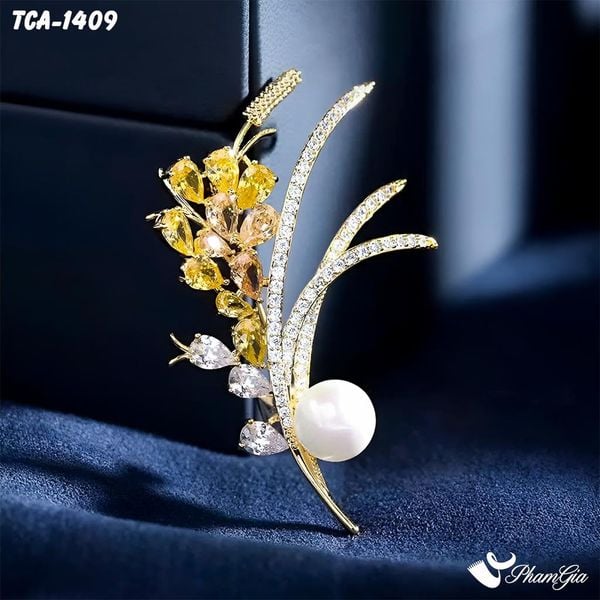Ghim Cài Áo Bông Lúa Vàng Đính Ngọc Tinh Tế (TCA1409)