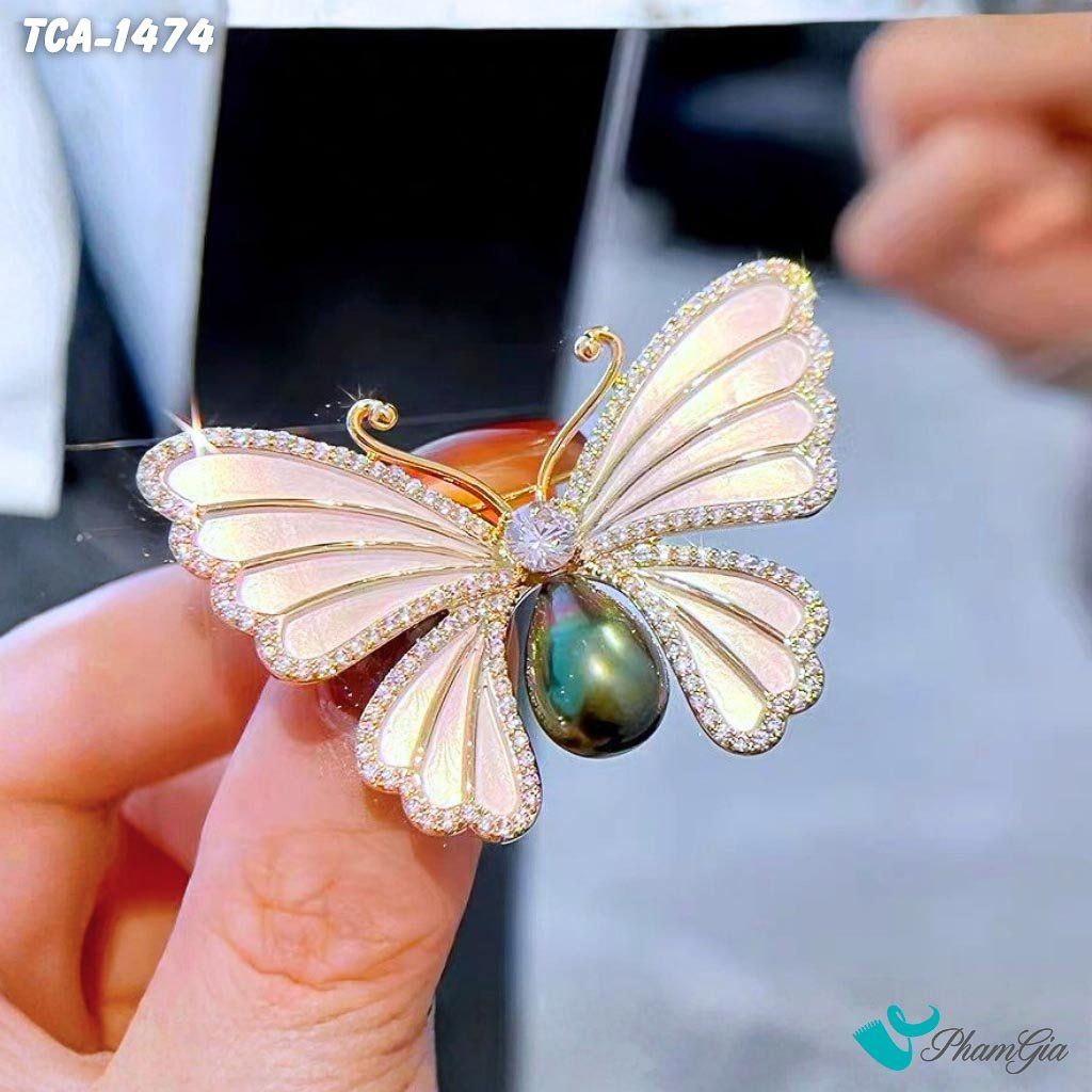 Ghim Cài Áo Bươm Bướm Trắng Đính Đá Trang Nhã (TCA1474)