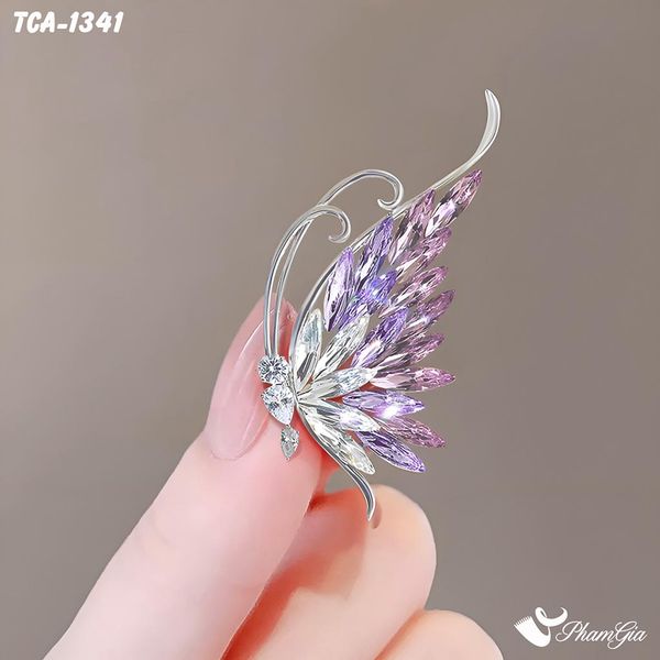 Ghim Cài Áo Cánh Bướm Đính Đá Pha Lê Tím Thanh Lịch (TCA1341)