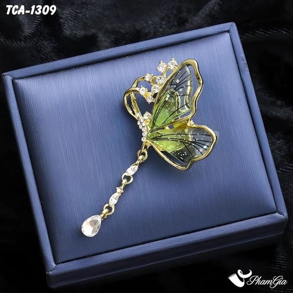 Ghim Cài Áo Cánh Bướm Đính Đá Thanh Lịch Màu Xanh (TCA1309)