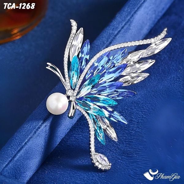 Ghim Cài Áo Cánh Bướm Pha Lê Xanh Ombre Thanh Lịch (TCA1268)
