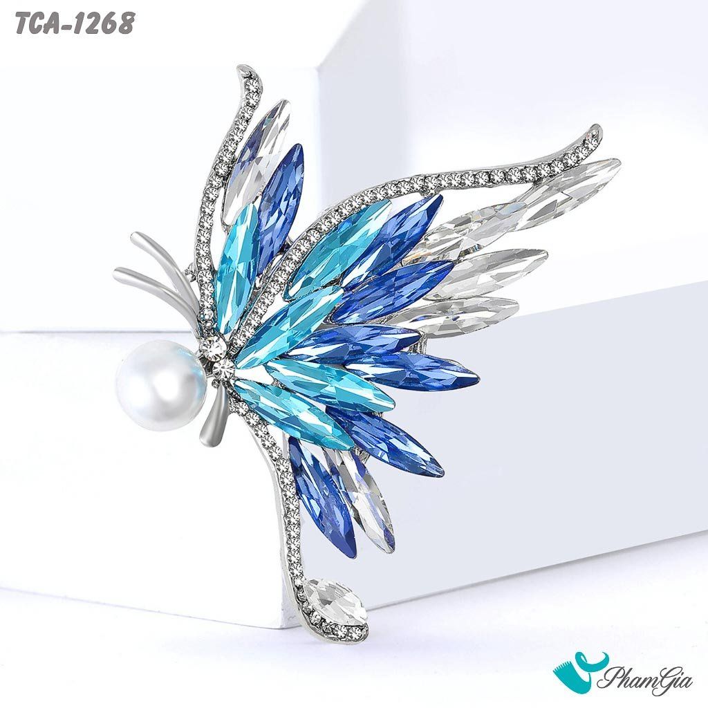 Ghim Cài Áo Cánh Bướm Pha Lê Xanh Ombre Thanh Lịch (TCA1268)