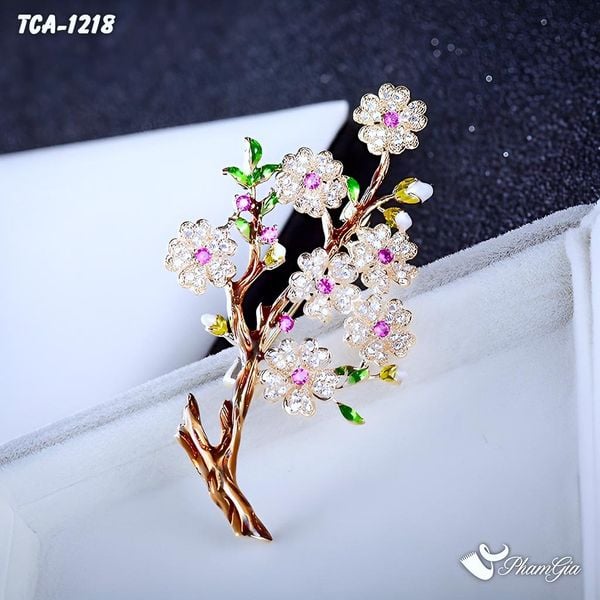 Ghim Cài Áo Cành Hoa Anh Đào Đính Đá Phong Cách Retro (TCA1218)