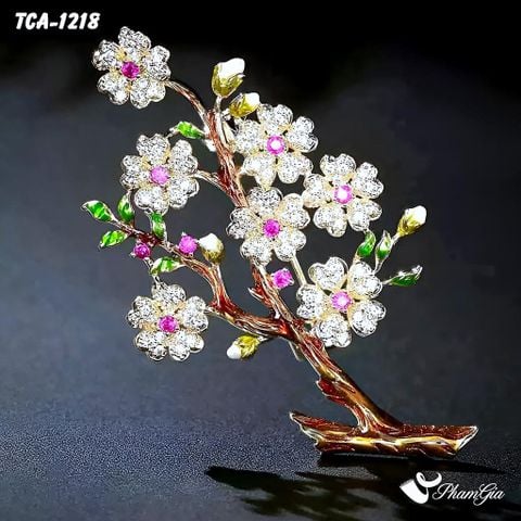 Góc Thẳng Ghim Cài Áo Cành Hoa Anh Đào Đính Đá Phong Cách Retro