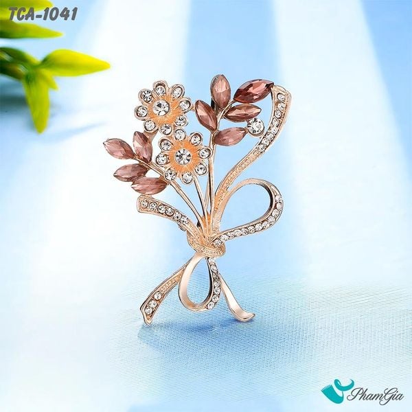 Ghim Cài Áo Cành Hoa Hồng Ngọc Đính Đá Nữ Tính (TCA1041)