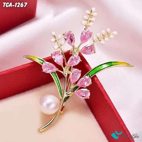 Ghim Cài Áo Cành Hoa Lan Đính Đá Hồng Tinh Tế (TCA1267)
