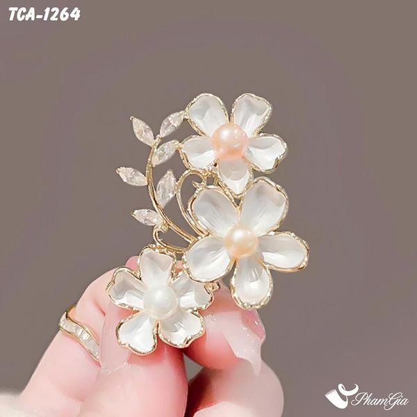Ghim Cài Áo Cành Hoa Mai Trắng Tráng Men Thời Trang (TCA1264)
