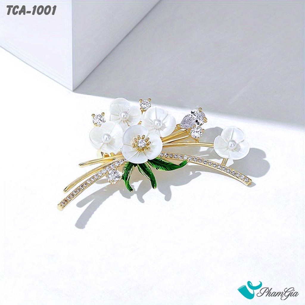 Góc Trên Ghim Cài Áo Cành Hoa Tuyết Mai Trắng Đính Đá Thanh Lịch