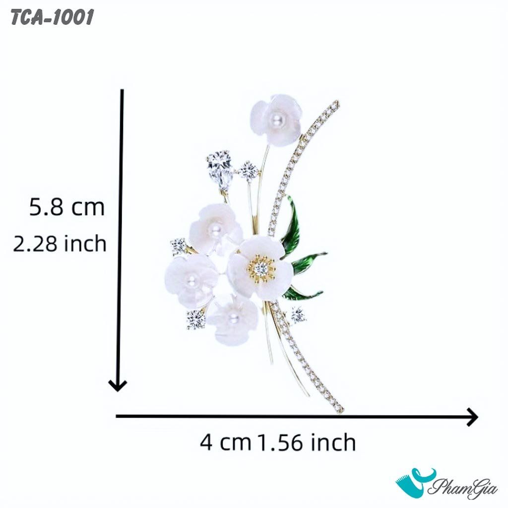 Kích Thước Ghim Cài Áo Cành Hoa Tuyết Mai Trắng Đính Đá Thanh Lịch