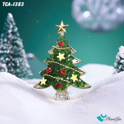 Góc Thẳng Ghim Cài Áo Cây Thông Noel Đính Đá Sắc Màu