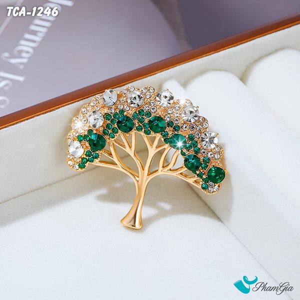 Ghim Cài Áo Cây Xanh May Mắn Đính Đá Vintage (TCA1246)