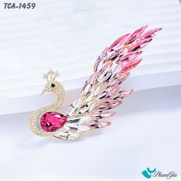 Ghim Cài Áo Chim Công Đính Đá Pha Lê Hồng Kiêu Sa (TCA1459)