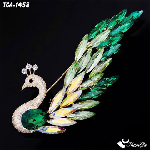 Ghim Cài Áo Chim Công Đính Đá Pha Lê Xanh Kiêu Sa (TCA1458)