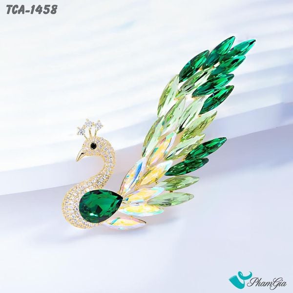 Ghim Cài Áo Chim Công Đính Đá Pha Lê Xanh Kiêu Sa (TCA1458)