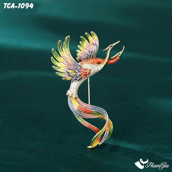 Ghim Cài Áo Chim Phượng Hoàng Tráng Men Nhũ Đa Sắc Độc Đáo (TCA1094)