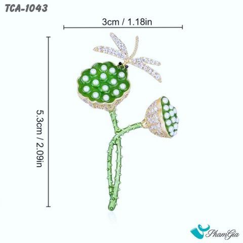 Kích Thước Ghim Cài Áo Chuồn Chuồn Đậu Đài Sen Đính Đá Tinh Tế