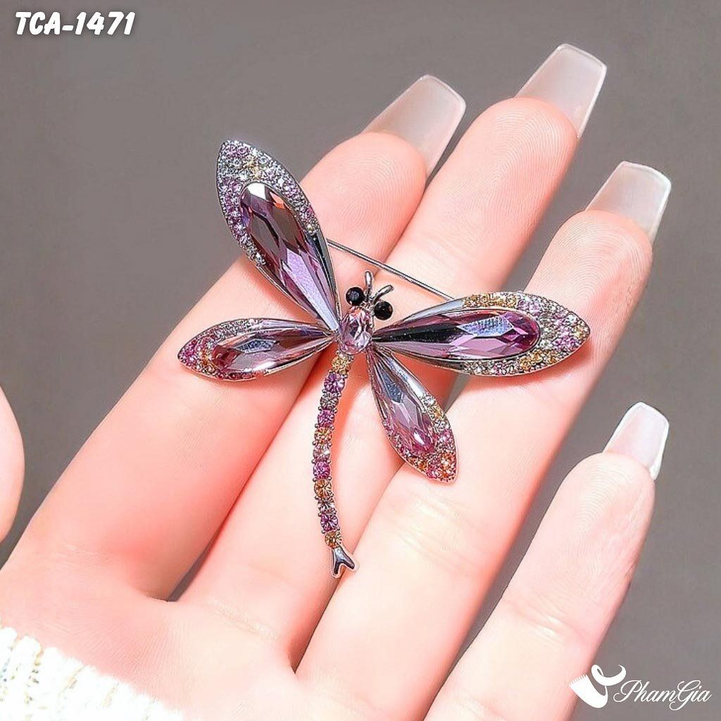 Ghim Cài Áo Chuồn Chuồn Đính Đá Pha Lê Tím Trang Nhã (TCA1471)
