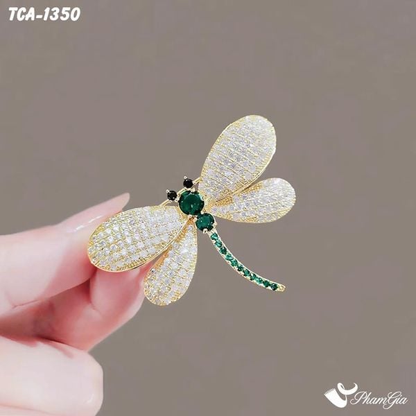 Ghim Cài Áo Chuồn Chuồn Đính Đá Xanh Thanh Lịch (TCA1350)