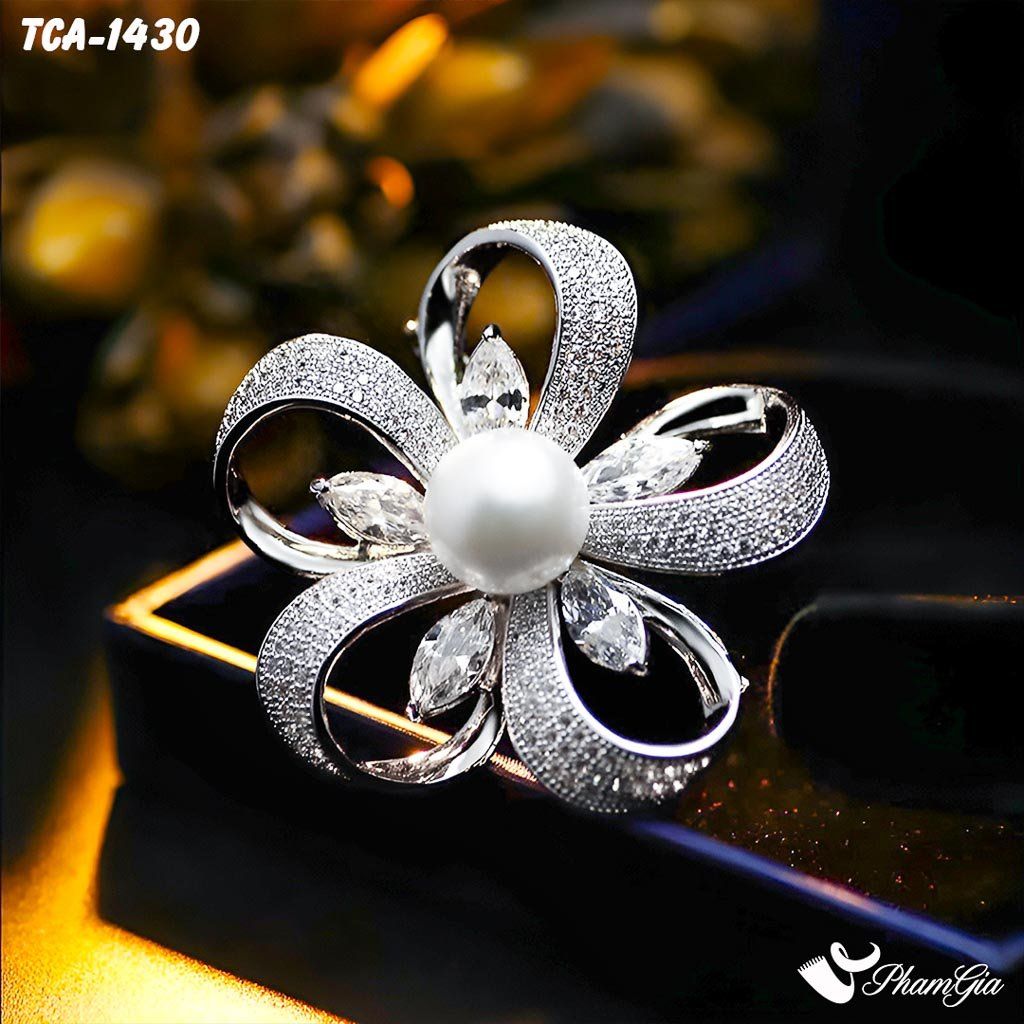 Ghim Cài Áo Đa Năng Hoa Bạc Đính Ngọc Trai Thanh Lịch