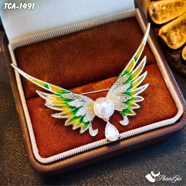 Ghim Cài Áo Đôi Cánh Thiên Thần Tráng Men Đính Đá Thanh Lịch (TCA1491)