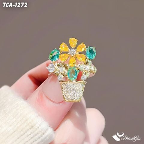 Ngươì Mẫu Cầm Ghim Cài Áo Giỏ Hoa Pha Lê Sắc Màu Hiện Đại