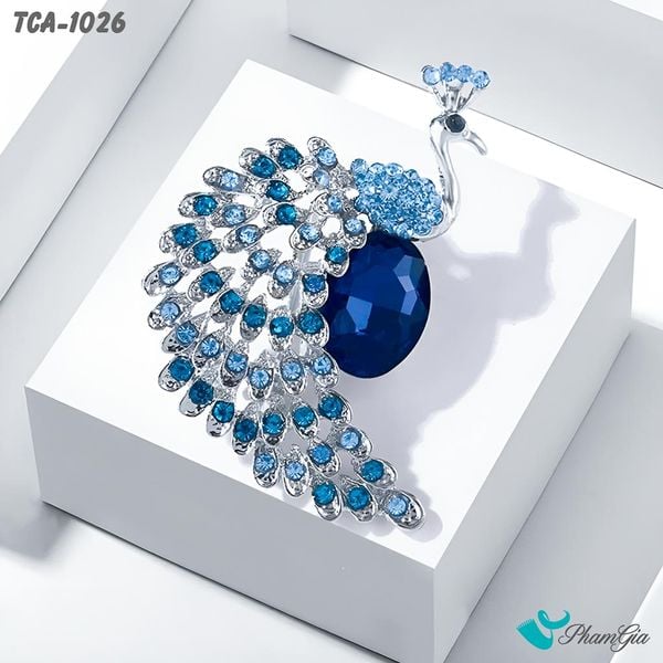 Ghim Cài Áo Hình Chim Công Đính Đá Pha Lê Xanh Lấp Lánh (TCA1026)