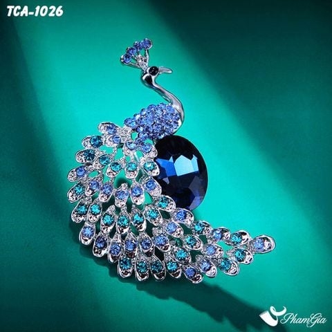 Góc Thẳng Ghim Cài Áo Hình Chim Công Đính Đá Pha Lê Xanh Lấp Lánh