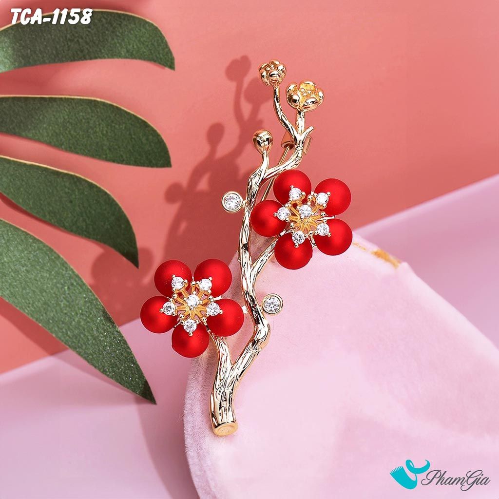 Ghim Cài Áo Hoa Anh Đào Đính Đá Phong Cách Retro