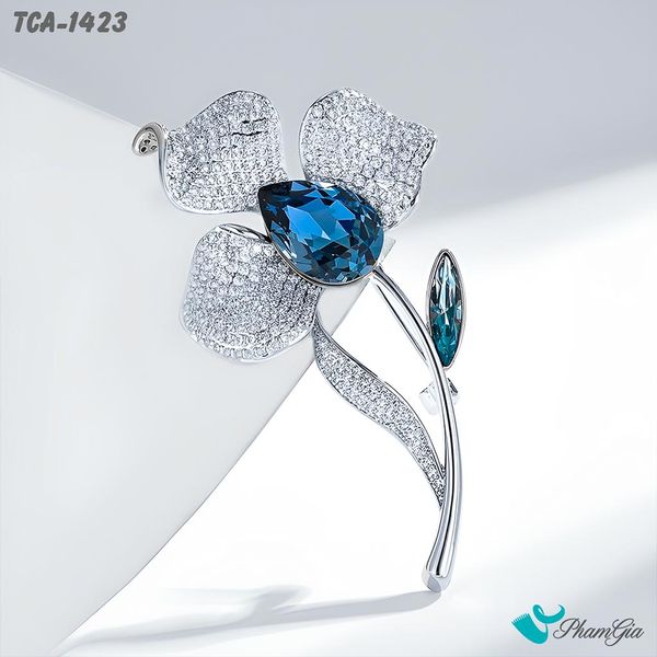 Ghim Cài Áo Hoa Ban Pha Lê Xanh Sang Trọng (TCA1423)