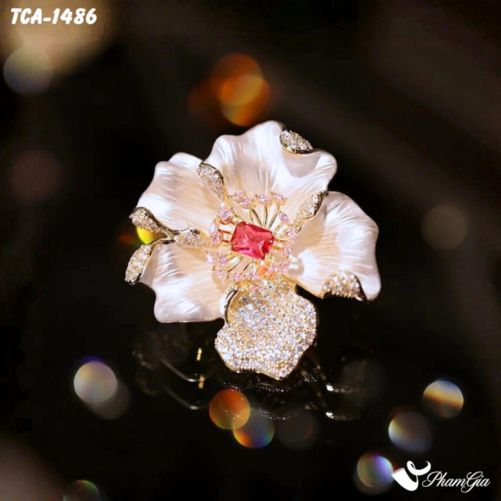 Ghim Cài Áo Hoa Đào Tráng Men Đính Đá Pha Lê Trang Nhã (TCA1486)