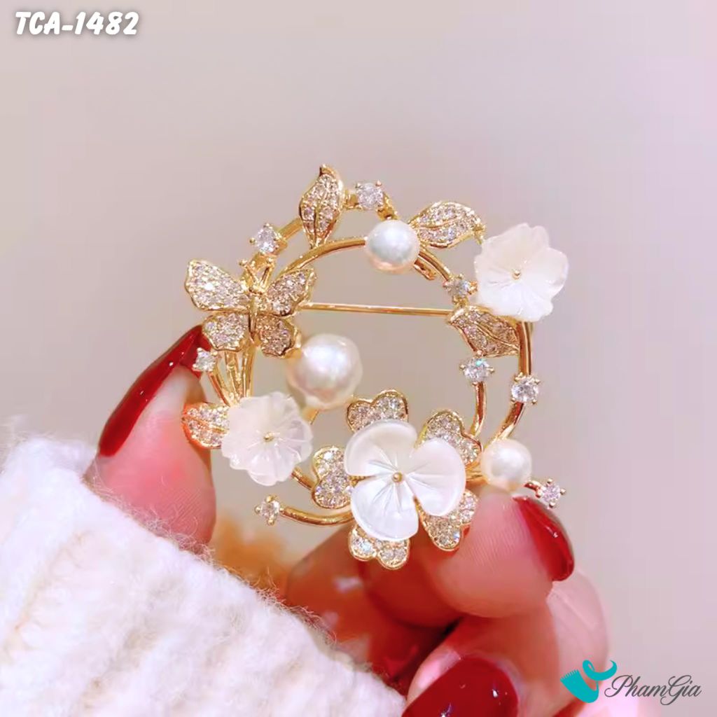 Ghim Cài Áo Hoa Dây Leo Đính Đá Và Ngọc Trai Thanh Lịch (TCA1482)