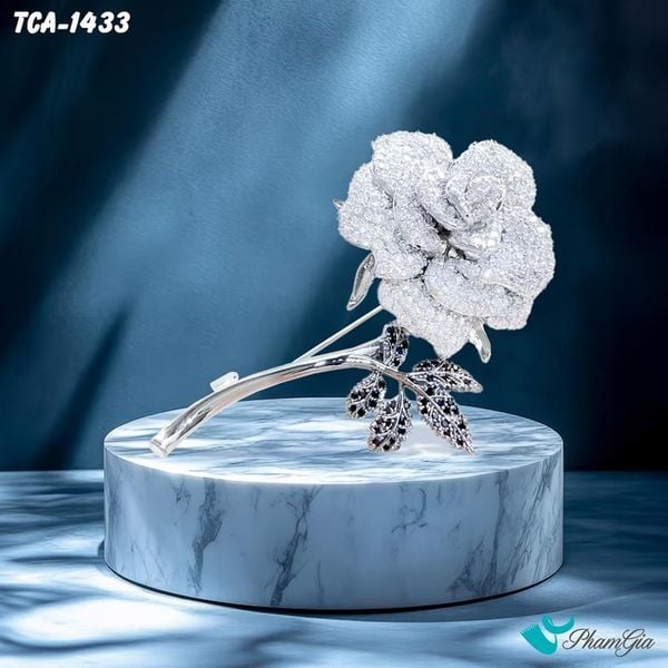 Ghim Cài Áo Hoa Hồng Bạc Đính Đá Thanh Lịch (TCA1433)