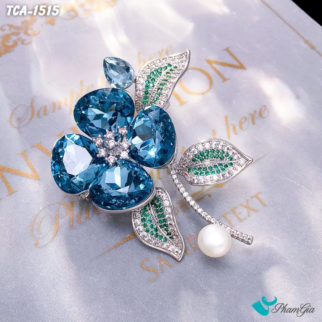 Ghim Cài Áo Hoa Mai Đính Đá Pha Lê Xanh Sang Trọng (TCA1515)