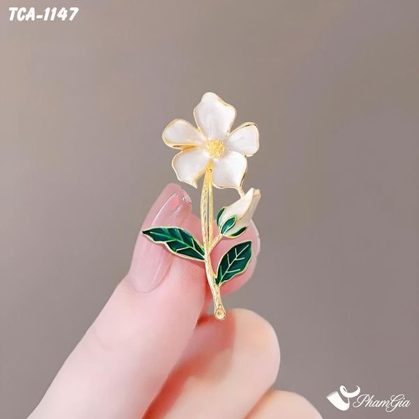 Ghim Cài Áo Hoa Mai Trắng Tráng Men Phong Cách Retro (TCA1147)